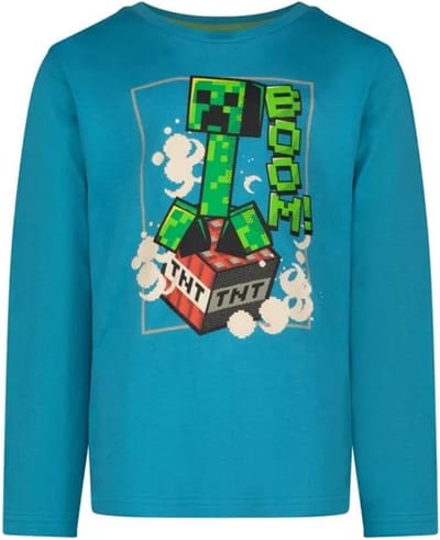 Minecraft T-shirt - Longsleeve - blauw. Maat 116 cm / 6 jaar.