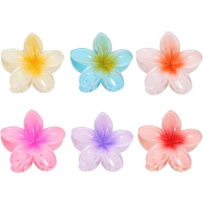 Pinces à cheveux fleur de plumeria hawaïenne pour femmes filles pétales de couleur dégradée acrylique pince à cheveux queue de cheval épingle à cheveux white