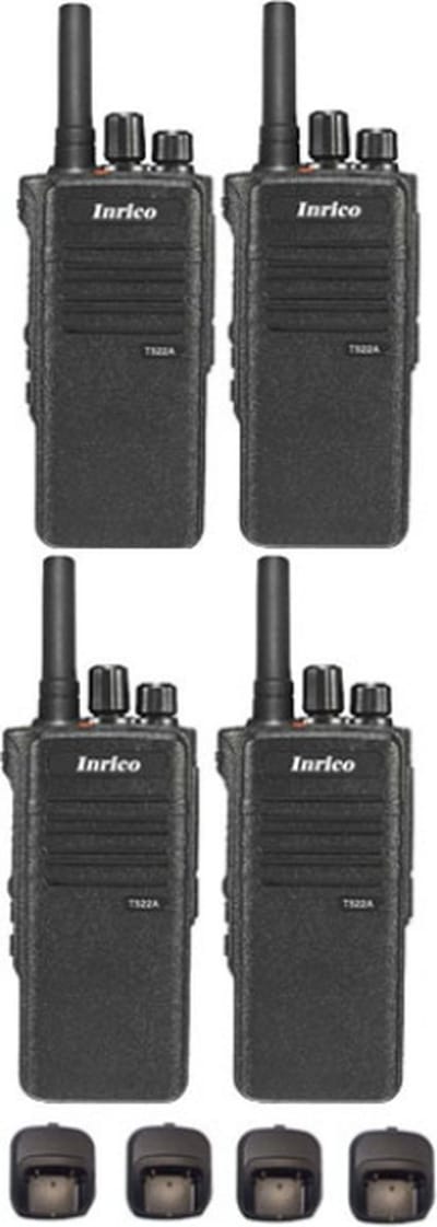 Set van 4 Inrico T522A IP66 4G LTE POC Zello Portofoon K1 2-Pins