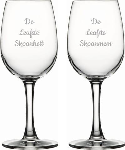 Gegraveerde witte wijnglas 26cl De Leafste Skoanheit-De Leafste Skoanmem