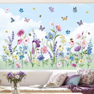 Dailygoody - Raamstickers - Lente bloemen - Decoratieve stickers - Glanzend - Vlinders - Raamdecoratie voor binnen - 8 onderdelen