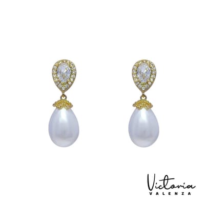 Victoria Valenza Perla Victoria Valenza Arezzo Luxe Oorbellen Dames Messing Oorhangers Dames - Witte Steen - Kleur Silver - 1 Paar