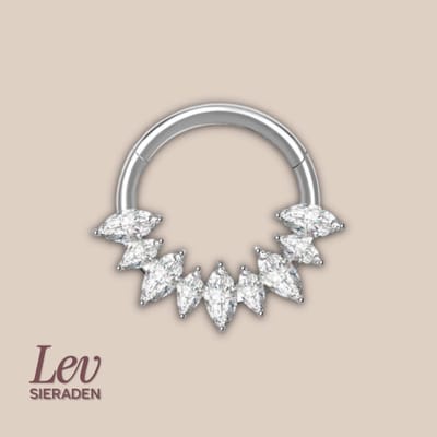 Lev Sieraden - Titanium premium neus ring - 9 marquise zirkonia segment ring - 1.2x8mm - Zilver - segment ring - neuspiercing - tragus piercing - Oorpiercing