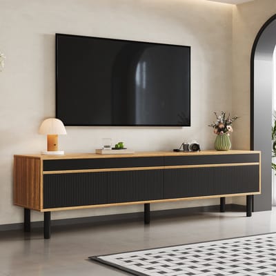 TV Dressoir - 170 x 38 x 47 cm - 4 Deuren & Fijne Textuur - Stijlvol Paneel - Hout - Zwart