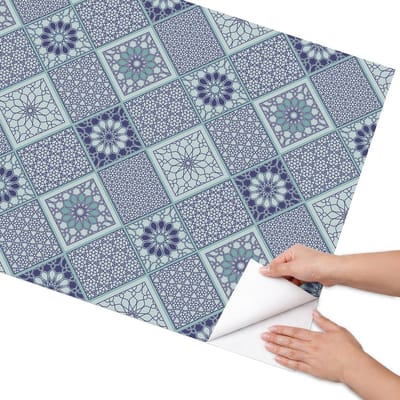 Coloray Meubel Wrap Folie - Blauw Meubelfolie - 75x150 cm - Wrapfolie Keuken Mozaïek met patroon - Decoratiefolie - Klassiek Meubelfolie - Meubel Wrap Folie - Woonkamer decoratie - Achtergronden en patronen