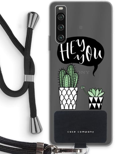Case Company® - Hoesje met koord geschikt voor Sony Xperia 10 IV hoesje met Koord - Hey you cactus - Telefoonhoesje met Zwart Koord - Bescherming aan alle Kanten en Over de Schermrand