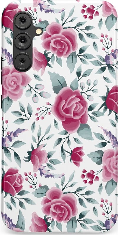 Casetastic Hoesje Geschikt voor Samsung A34 (5G) - Stijlvolle Beschermende Duo-layer Case - Paarse Bloem Pracht