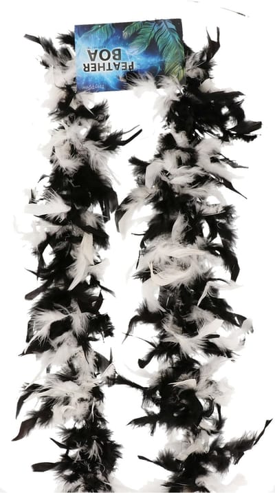 Atosa Carnaval verkleed boa met veren - zwart/wit - 180 cm - 45 gram - Glitter and Glamour