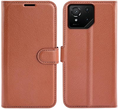 Hoesje geschikt voor Asus ROG Phone 9/9 Pro - Phonesta Litchi Skin Book Wallet Case - Bruin