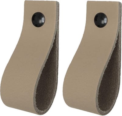 2x Leren handgrepen 'de lus' XS - TAUPE (12,6 x 2,5 cm) - incl. 3 kleuren schroefjes (handgreepjes - leren grepen - greepjes - leren lusjes)