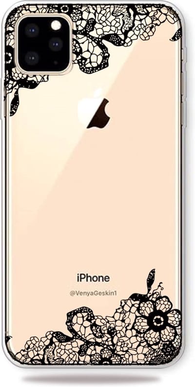 Peachy Zwart Wit Bloemen Getekend Omlijnd Creatief Hoesje geschikt voor iPhone 11 Pro TPU case - Doorzichtig