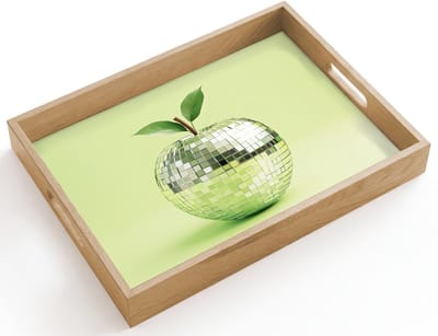 Dienblad hout 40x30 cm - Schootdienblad - Groen - Disco - Decoratie - Appel - Borrelplank rechthoek - Plateau dienbladen