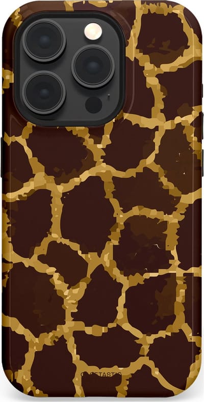 Casetastic hoesje geschikt voor Apple iPhone 15 Pro - MagSafe - Dubbellaagse bescherming - Afrikaanse Giraffenprint - Fashion Case - Zwart Bruin Goud Olijfgroen
