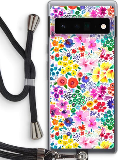 Case Company® - Hoesje met koord geschikt voor Google Pixel 6 Pro hoesje met Koord - Little Flowers - Telefoonhoesje met Zwart Koord - Bescherming aan alle Kanten en Over de Schermrand