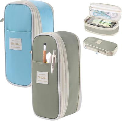 2-Pack Pennen Etui Grote Capaciteit - Organiser voor School, Kantoor en Studie - Blauw en Groen