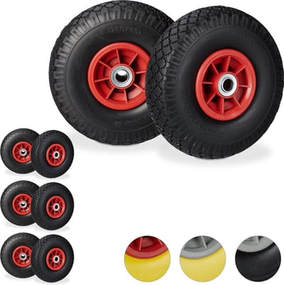 8x steekwagenwiel - 3.00-4 - rubberband - kogellager - 20 mm as - zwart-rood