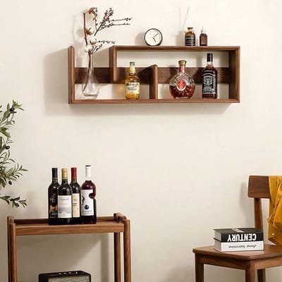 Wandplank Zwevend Industrieel Hout & Metaal 90x16x50 cm – Wandgemonteerd Wijnrek & Boekenplank – Sterke Draagkracht – Walnut Afwerking – HomebyNicole