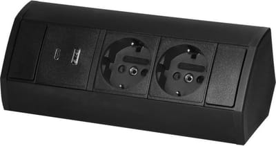 Orno Hoekstekkerdoos - Stekkerblok met 2 Stopcontacten - Verdeelstekker met USB A & C - Opbouw Stekkerdoos met 60 cm kabel - Zwart
