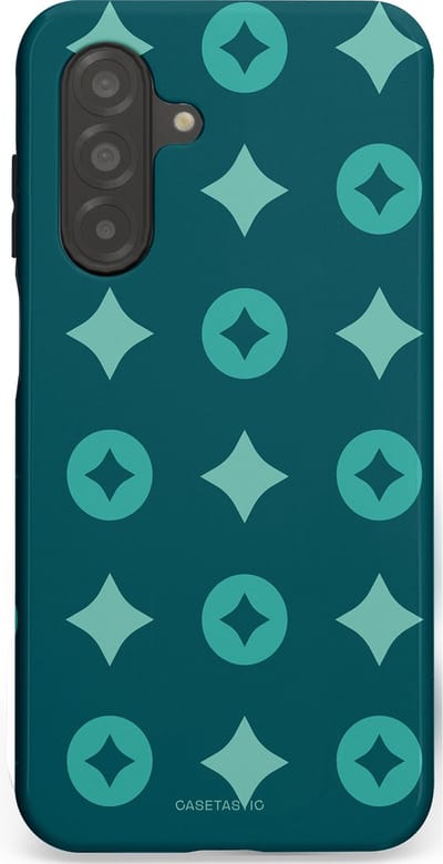 Casetastic hoesje geschikt voor Samsung Galaxy A26 - Dubbellaagse bescherming - Retro sterren - Fashion Case - Petrol