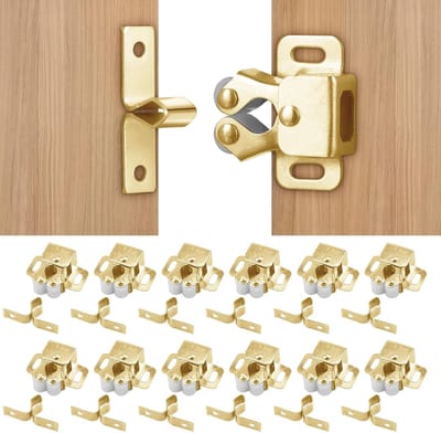 12 stuks - gegalvaniseerde deurgespen met dubbele kogels - voor stevige bevestiging van kastdeurgespen met schroeven, voor meubelkasten, Keukendeur kast, Kledingkast, TV-kast, schoenenkast, boekenkast(goud)