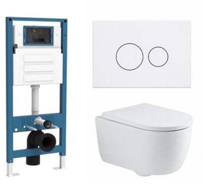 QeramiQ Dely Swirl Toiletset - inbouwreservoir Qeramiq Flush - 35mm zitting - kunststof glans witte bedieningsplaat - ronde knoppen - glans wit