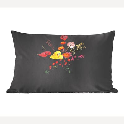 Sierkussens - Kussentjes Woonkamer - 60x40 cm - Bloemen - Vaas - Zwart