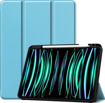 Hoesje Geschikt voor Apple iPad Pro (2021) - 11 inch - 3e generatie - Dun & Stevig - Trifold Bookcase - Hard Cover Case - Met Uitsparing Geschikt voor Apple Pencil - Hardcover Book - Tablet Hoes - Lichtblauw