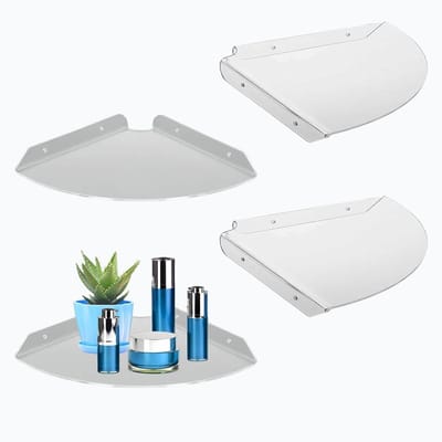 Set van 4 Acryl Zwevende Hoekplanken, Ideaal voor Badkamer, Keuken en Slaapkamer, Inclusief Bevestigingsmaterialen (21cm x 21cm)