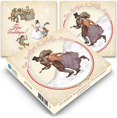 Kaarten - Kerst - Anton Pieck - Op het ijs / Schaatsen - 2 motieven - 10st.