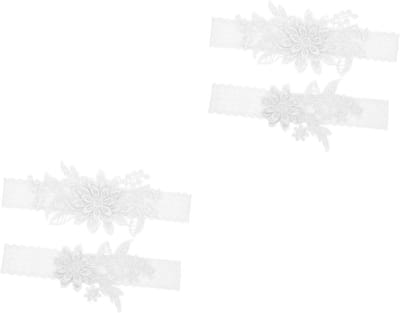 Kousenband Sets - Bruiloft Accessoires - Feestelijke Decoratie - Bloemen Kant Ontwerp - 2 Sets - Wit