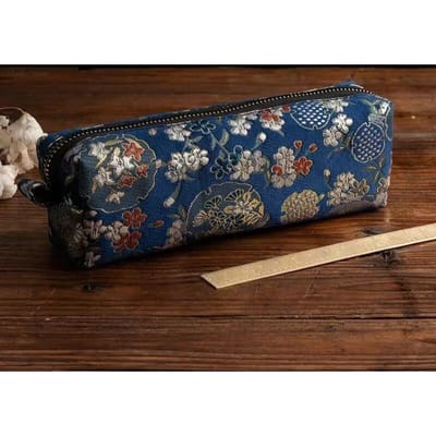 Retro Etui Kawaii Schrijfwaren Kalemlik Etui Borduurwerk Pennenetui Gouddraad Trousse Schoolbenodigdheden Potloodetui One Size blauw
