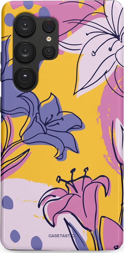 Casetastic Hoesje Geschikt voor Samsung S25 Ultra - Stijlvolle Beschermende Duo-layer Case - Paarse Lelie Kunst
