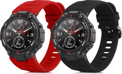 kwmobile 2x horlogebandjes geschikt voor Huami Amazfit T-Rex / T-Rex Pro bandje - Smartwatch bandjes van TPU - Activity tracker horloge band in zwart / rood