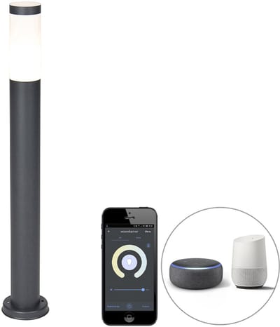 QAZQA rox - Moderne Dimbare LED Smart Staande Buitenlamp | Staande Lamp voor buiten incl. wifi met Dimmer - 1 lichts - H 80 cm - Donkergrijs - Buitenverlichting
