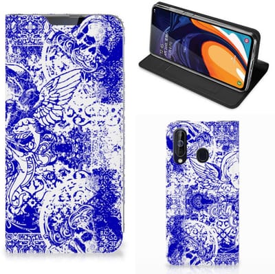 Mobiel BookCase Samsung Galaxy A60 Angel Skull Blauw