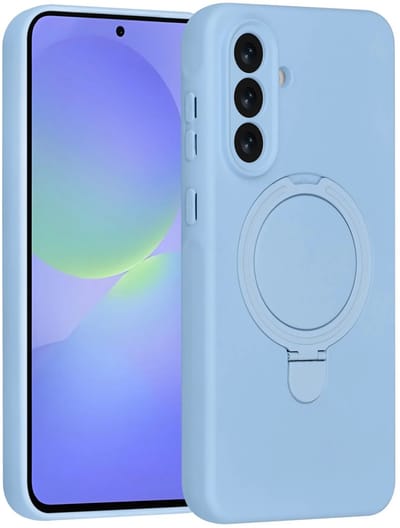 Backcover Hoesje Geschikt voor: Samsung Galaxy A36 Volledig Dekkende Schokbestendige Siliconen Backcover met Ringstandaard – 360° Bescherming - Baby Blue
