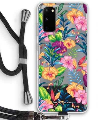 Case Company® - Hoesje met koord geschikt voor Samsung Galaxy S20 hoesje met Koord - Tropisch 2 - Telefoonhoesje met Zwart Koord - Bescherming aan alle Kanten en Over de Schermrand