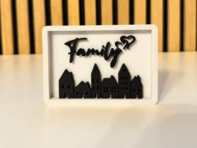 Skushy 3D Fotolijst - Family shadow box met huisjes, hart en elegante tekst - decoratieve diepe fotolijst voor woonkamer of cadeau - 3d Fotolijst Voor Objecten - 3d Fotolijst Zwart - 3d Fotolijst Wit - 3d Fotolijst Met Glas