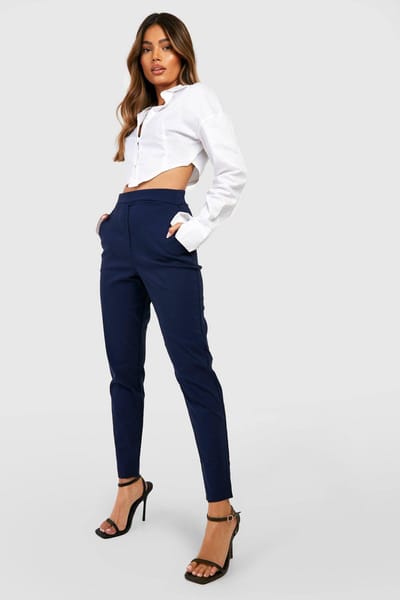 boohoo Dames Super Stretch Tapered Tailored Trouser | Marineblauw | Maat: 34