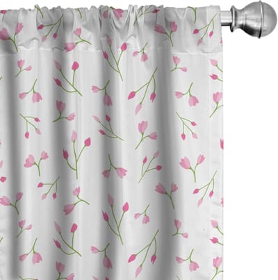 ABAKUHAUS – Bloemen Gordijnen 2×75×245 cm – microfaser – Lichtroze/Groen