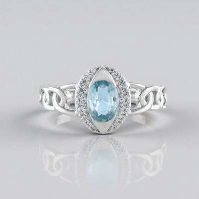 Cavill - Zilveren ring geplatineerd 925 Sterling met 0 834 ct Ratanakiri zirkoon ovaal Cambodja - Elegante damesring 1 034 ct totaal
