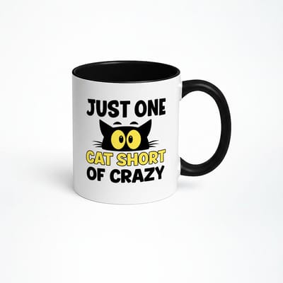 Grappige Koffiemok "Just One Cat Short of Crazy" - Unieke Katten Mok Cadeau