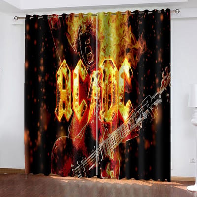 Rideaux Fenêtre Graffiti Fins Élégants pour Chambre d'Enfant Salon Espace de Vie Hall Traitements Décoration Cuisine Rideaux Stores Musique Rock W50 X H130(CM)X2&Grommet Top