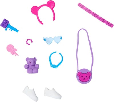Barbie Accessoires Set met Schoenen, Zonnebril, Handtas, Knuffelbeer en Camera