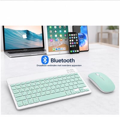 Bluetooth Toetsenbord en Muis Set – Voor iPad, Android en Windows – Oplaadbaar USB-C – Draadloos – Mintgroen