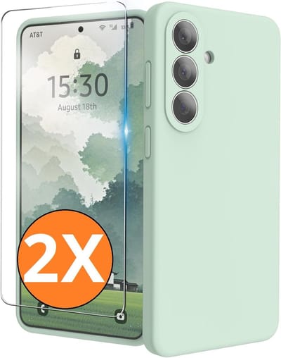 Hoesje geschikt voor Samsung Galaxy S26 5G Hoesje siliconen Mint Groen zacht siliconen hoesje TPU - met Samsung S26 Screenprotector - 2 stuks