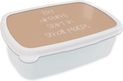 Broodtrommel Wit - Lunchbox - Brooddoos - Spreuken - Quotes - Big dreams start in small places - Droom - 18x12x6 cm - Volwassenen