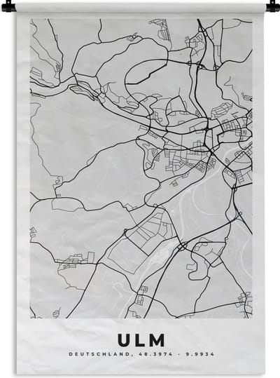 Wandkleed - Wanddoek - Duitsland - Plattegrond - Kaart - Ulm - Stadskaart - 120x180 cm - Wandtapijt