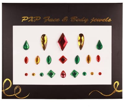 PXP Face & Body jewels Carnaval - Festival - Pride rood/geel/groen Model B