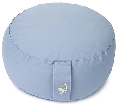 Meditatiekussen rond blauw biokatoen (OCS) – 33 cm x 17 cm